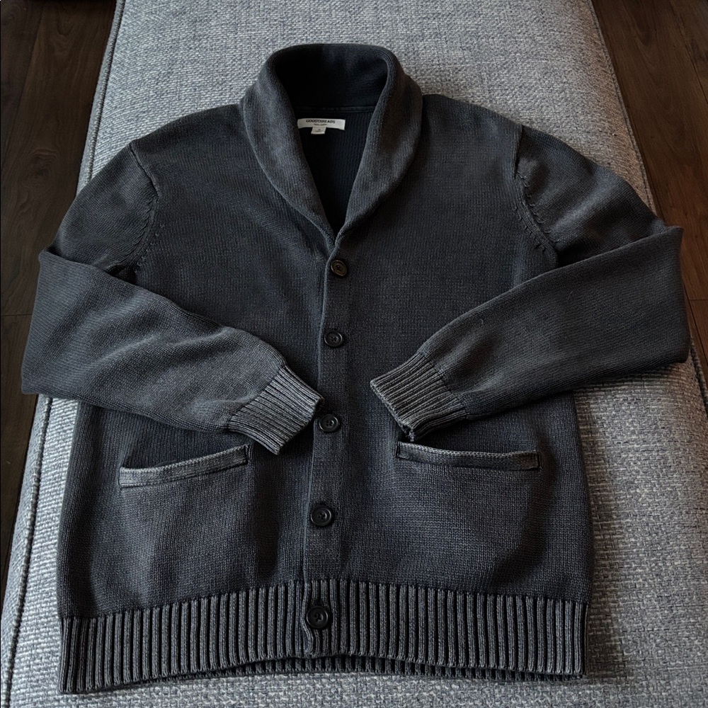 🩶 Goodthreads Men’s Washed Gray Cotton Shawl Collar Button Cardigan  – Sz M 🩶